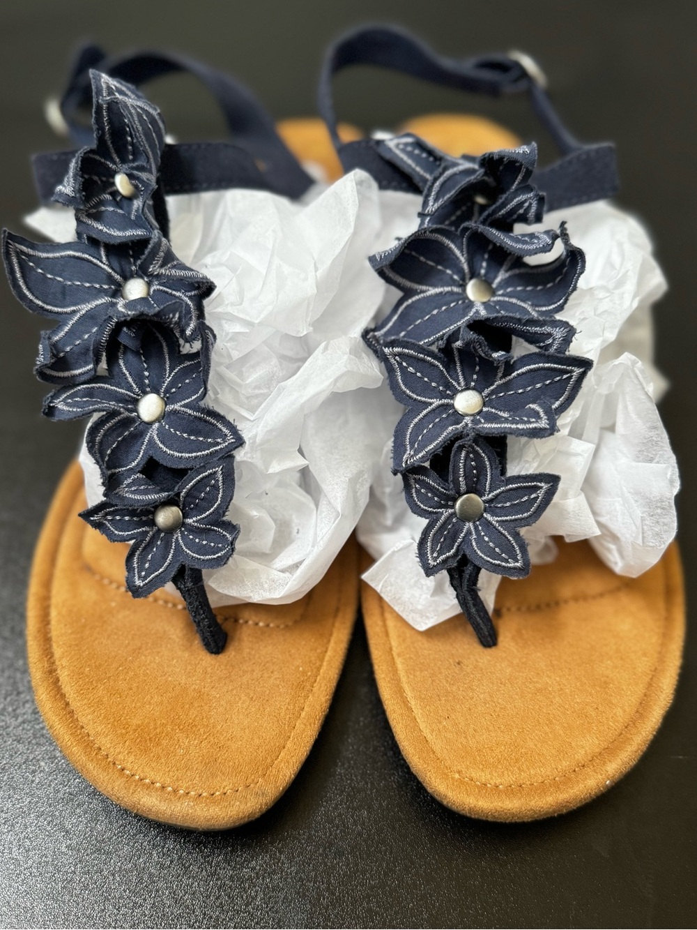 Koolaburra By Ugg Navy Floral T-Strap Sandals